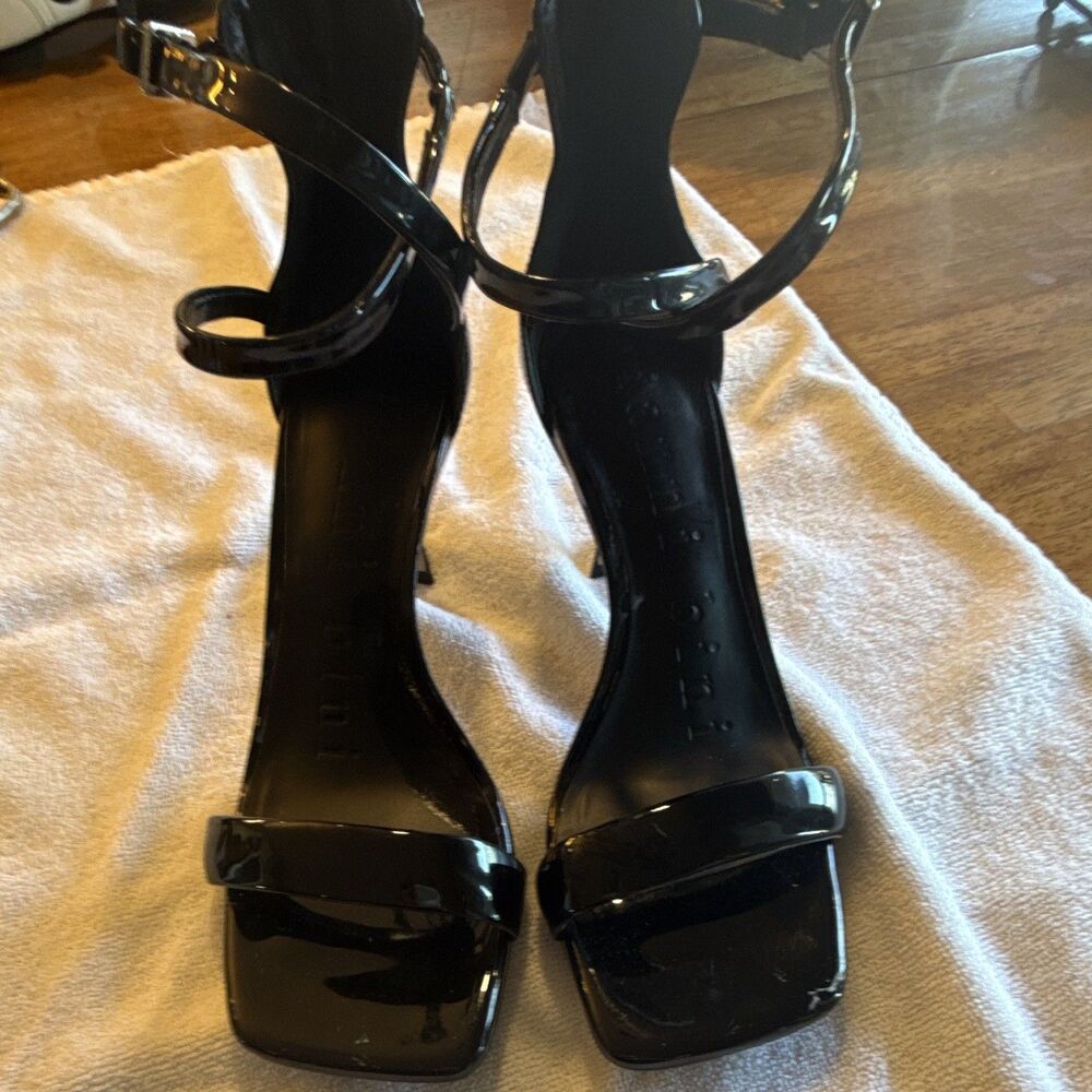Gianni Bini Black Patent Strappy Kitten Heel Sandals Women’s Size 7.5M